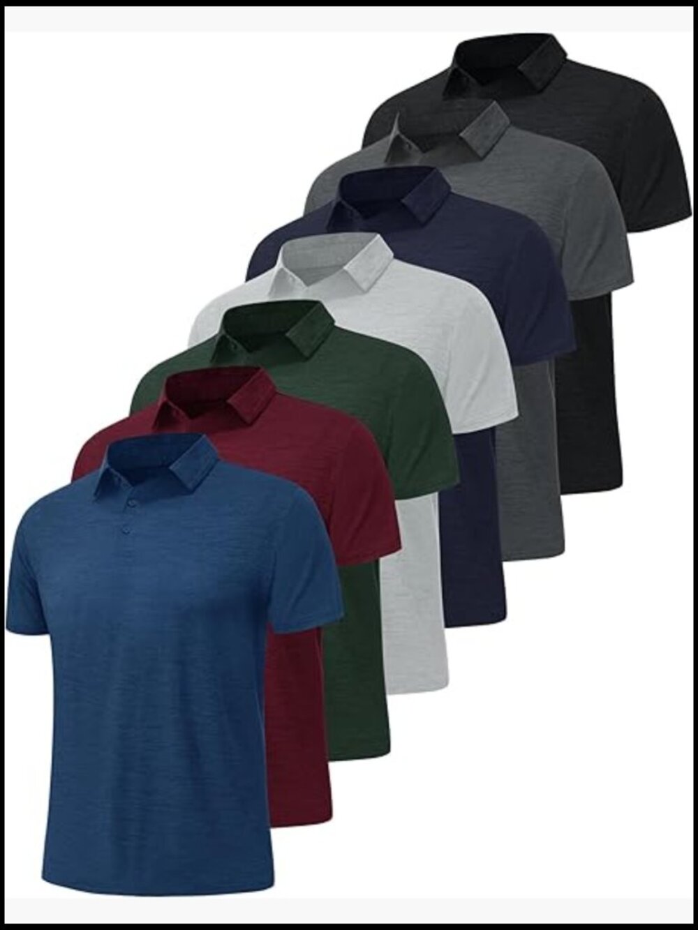 7 Pack Quick Dry Moisture Wicking Performance Short Sleeve Polo Shirts for Men